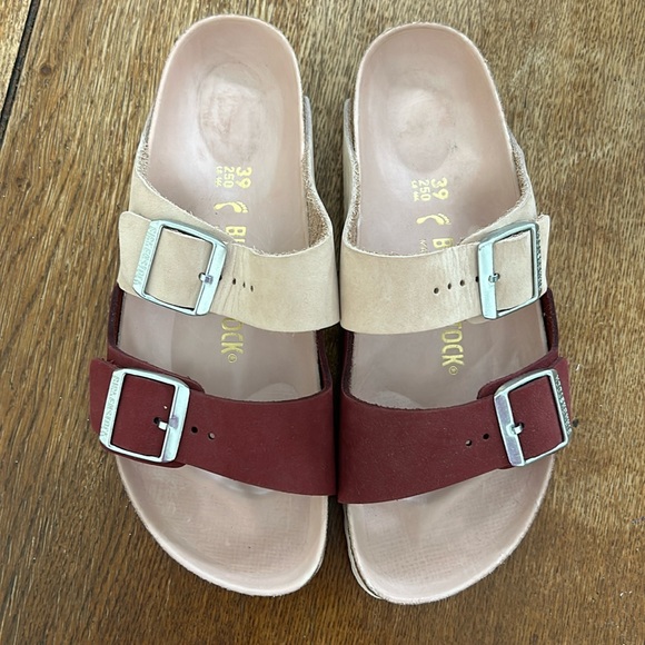 Birkenstock Arizona Leather Maroon/Pink Sandals - Size 39 Never worn!! - Picture 2 of 4